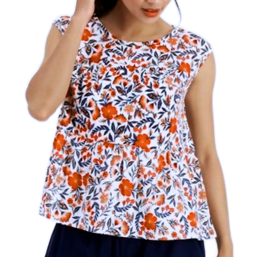 Style & Co. Floral Blouse Women's Size M Red 100% Cotton